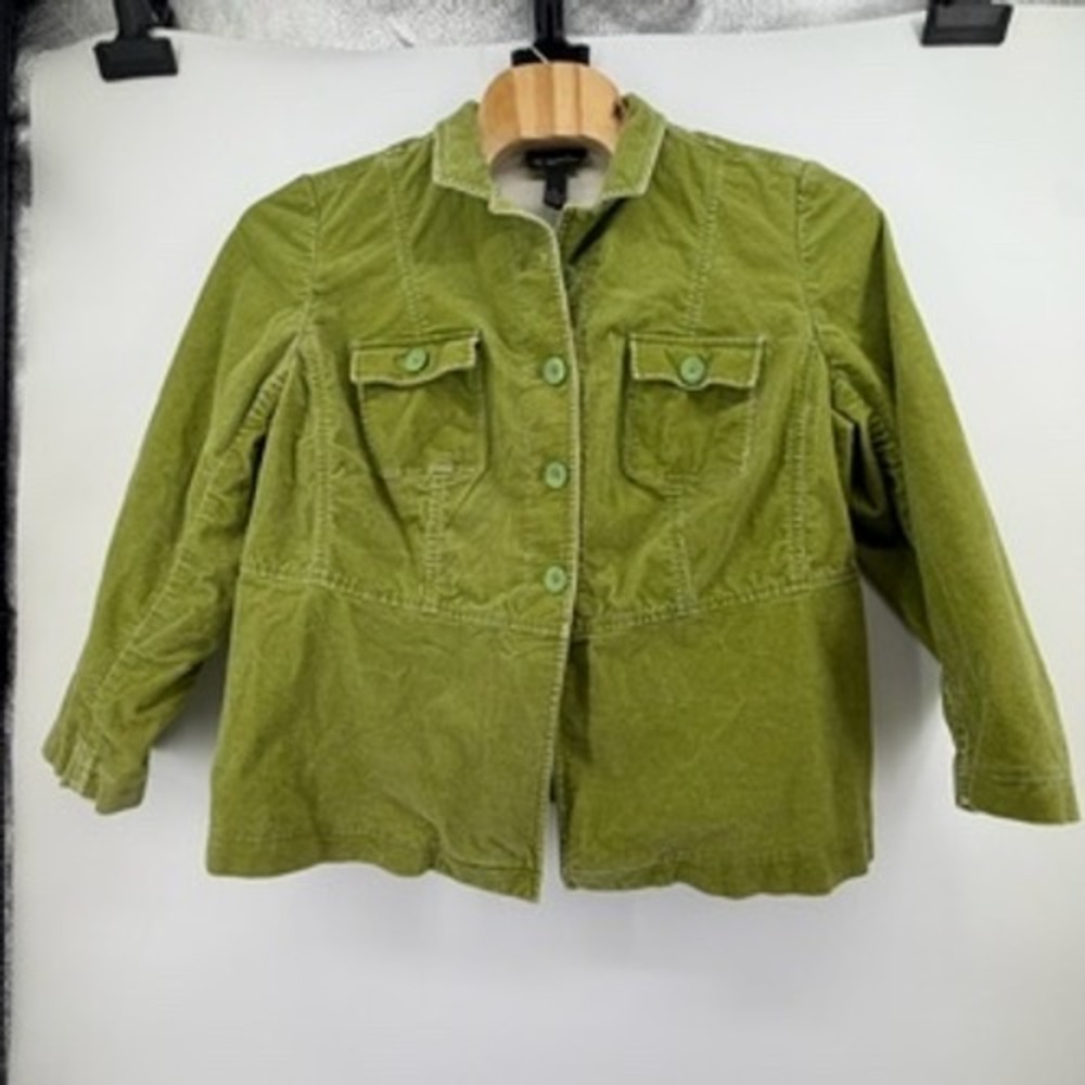 INC International Concepts Women Green Corduroy Button Up Jacket Size 2X‎